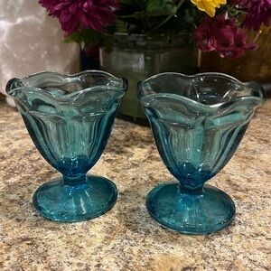 Vintage Anchor Hocking Laser Blue Desert Cups Sherbet Cups Dishes Set of Two